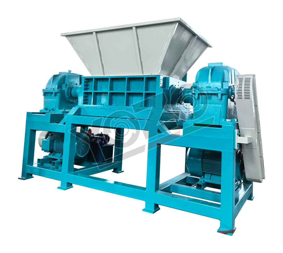 Double axis shredder with pressure arm (motor-driven)